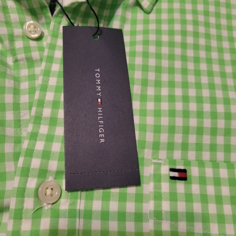 $80 NEW XL TALL GRAND ORGANIC COTTON GREEN WHITE CHECK LONG SLEEVE SHIRT NWT - Picture 4 of 13